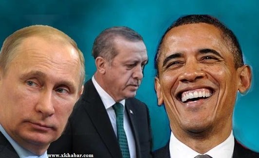 صورة غريبة لاوباما اثناء وقوف اردوغان مع بوتين